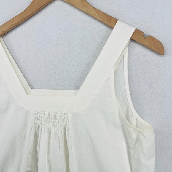 EILEEN FISHER Tank Top PM Cotton Woven Tunic Smocked Square Neck Shell White - Picture 5 of 14